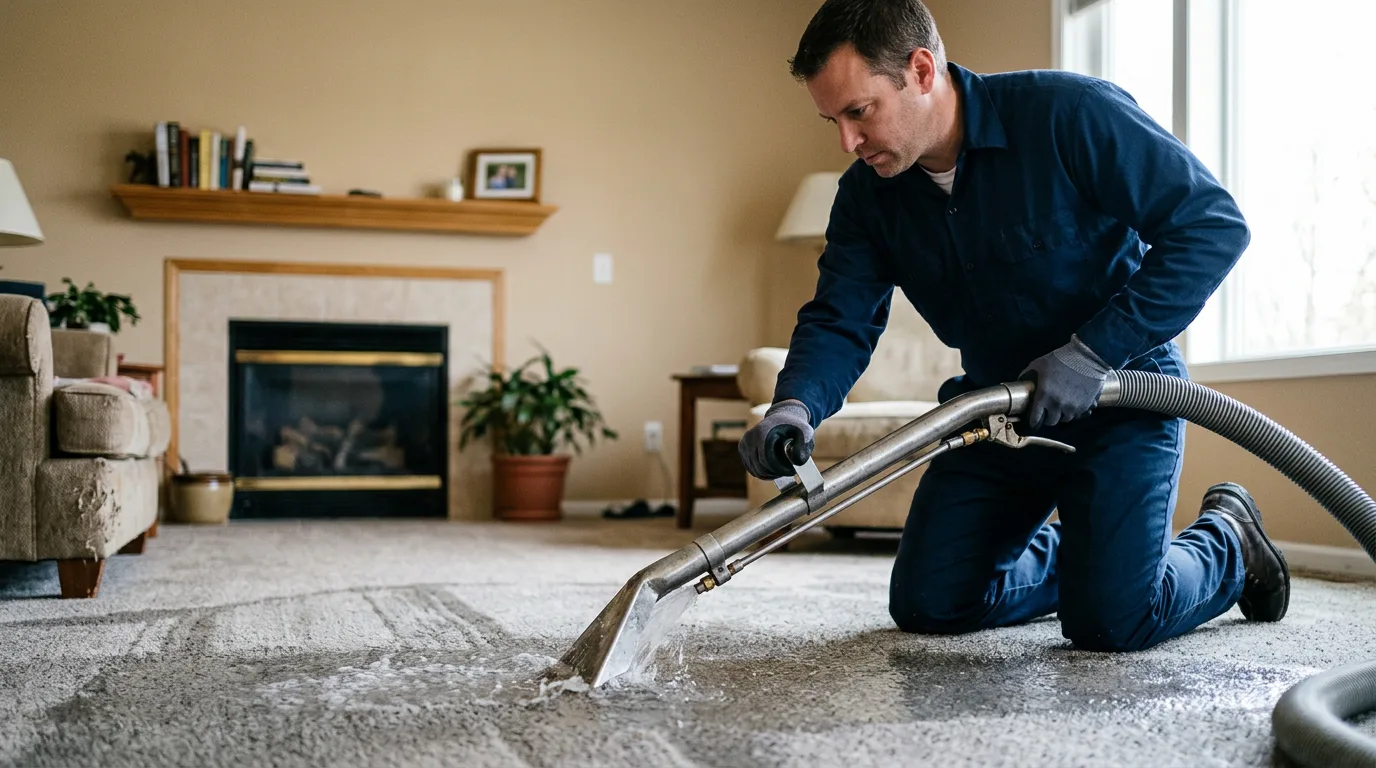 Water damage restoration technician working near Pine Mountain Club, CA